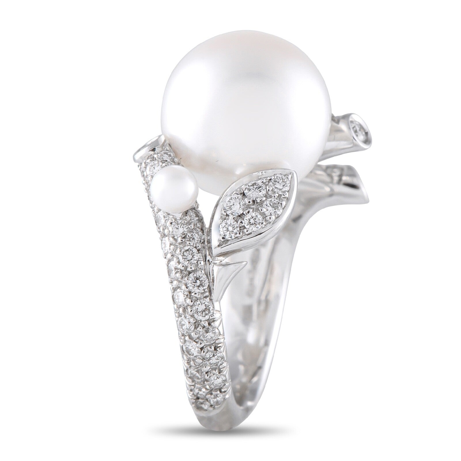 Mikimoto 18K White Gold 1.10ct Diamond and Pearl Ring