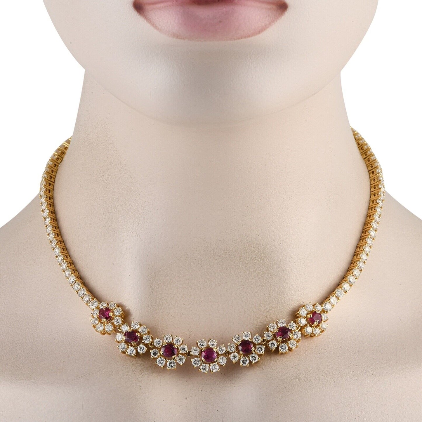 Stunning 18K Yellow Gold 16.50ct Diamond and Ruby Necklace