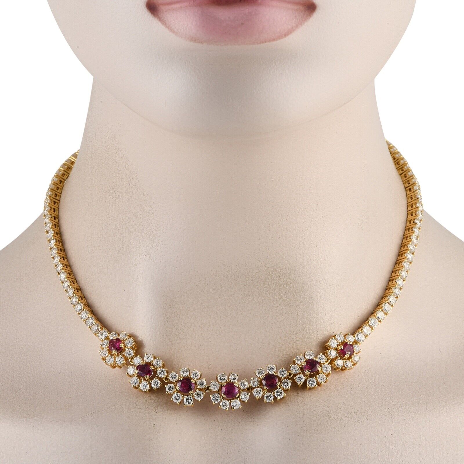 Stunning 18K Yellow Gold 16.50ct Diamond and Ruby Necklace
