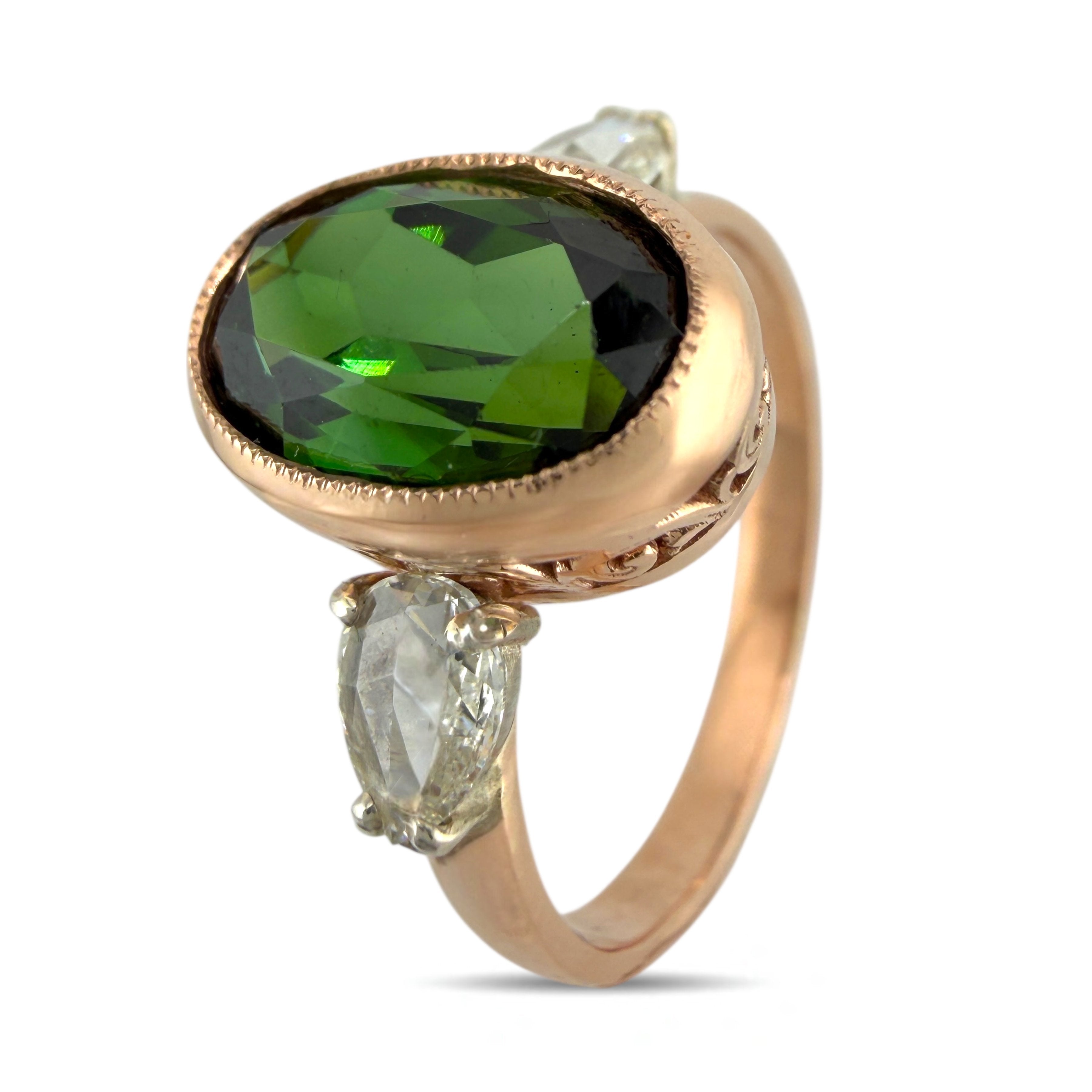 Imperial Russian 14K Rose Gold 2.3ct Tourmaline and Diamond Ring