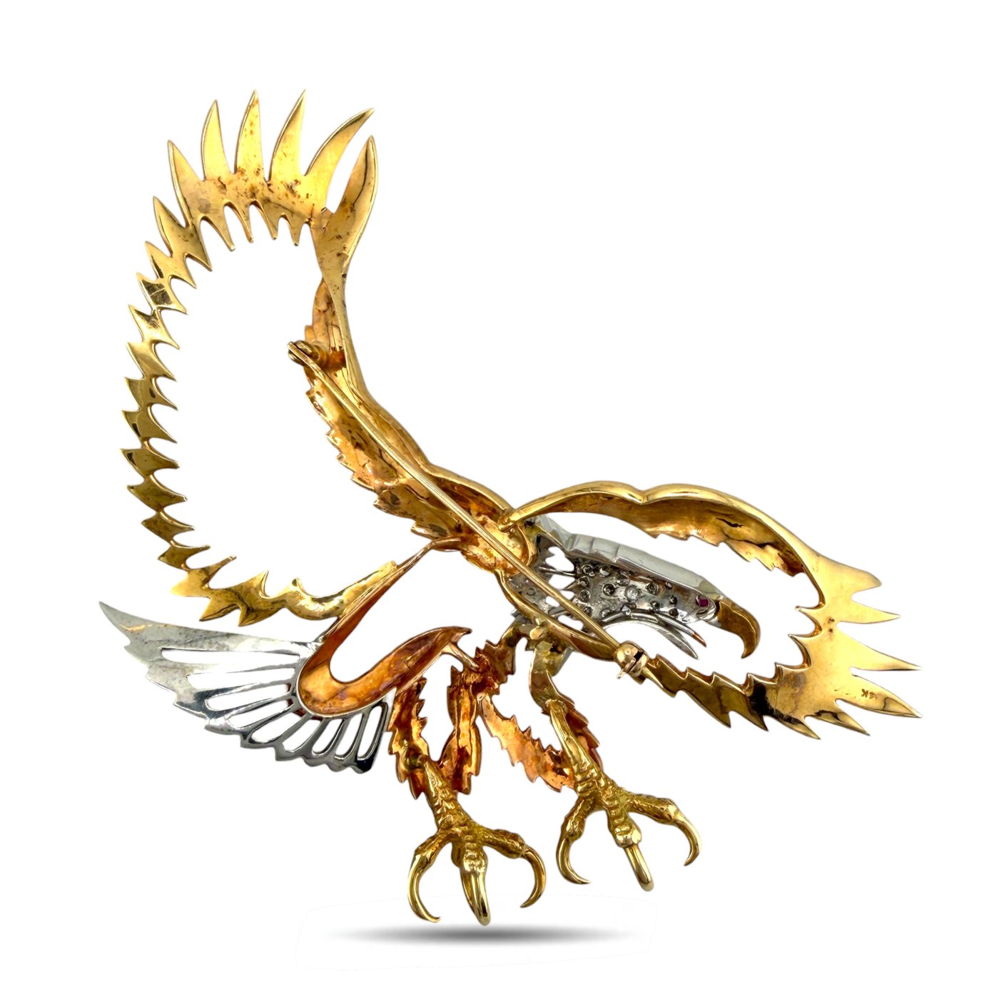 14K Tri-Color Gold 1.0ct Diamond Eagle Silhouette Large Brooch