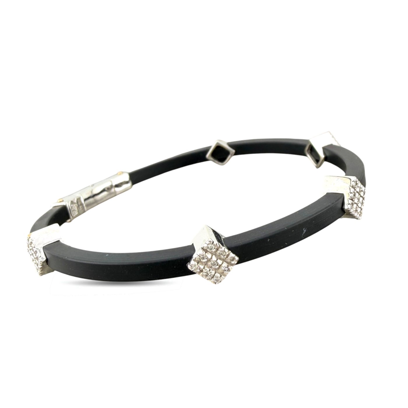 18K White Gold 0.35ct Diamond and Black Silicone Bracelet