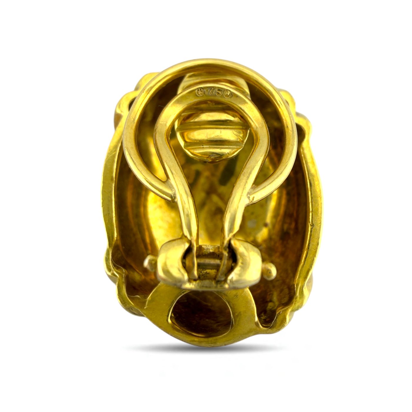 18K Yellow Gold Vintage Blue Enamel Earrings