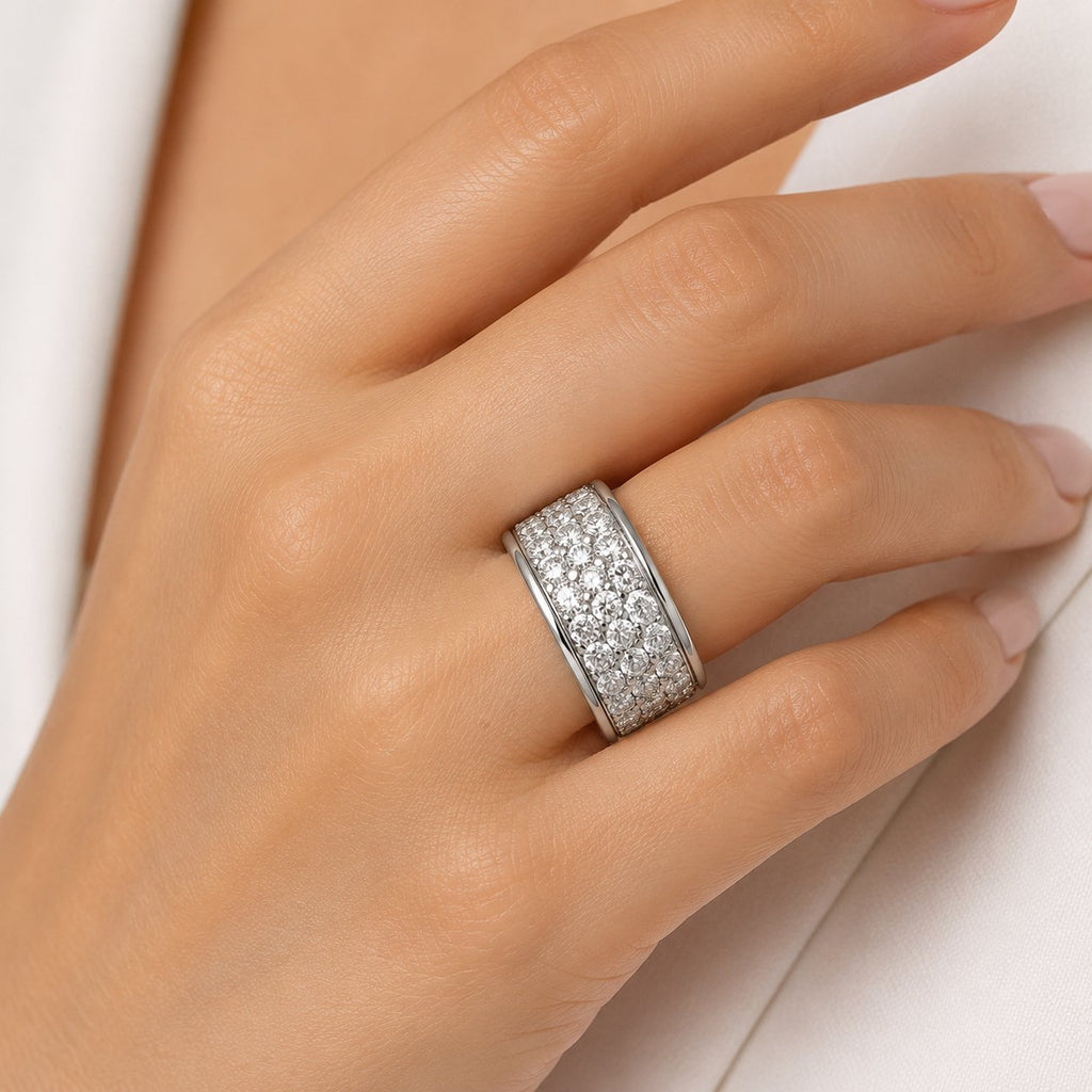 14K White Gold 5.0ct Diamond Wide Eternity Band Ring