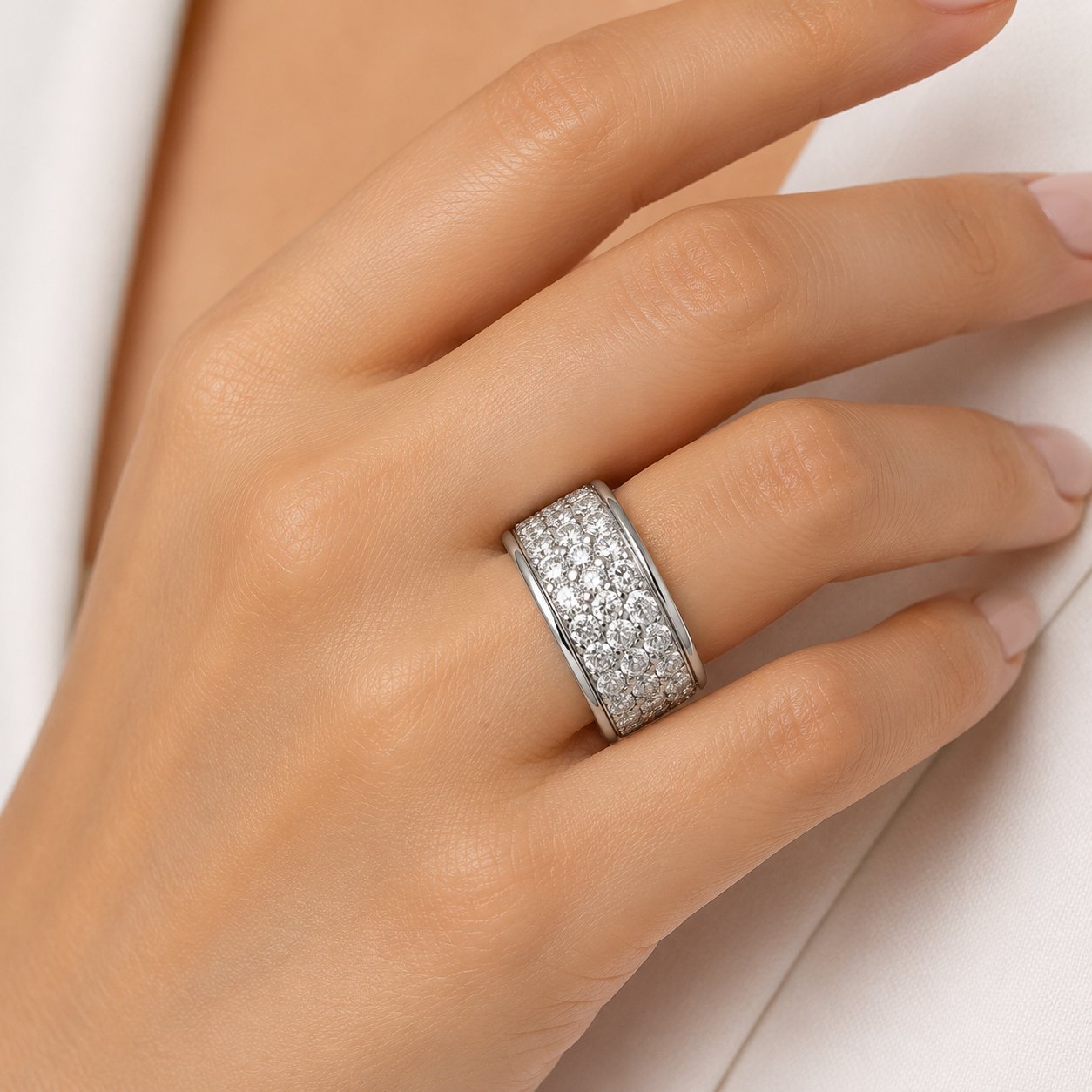 14K White Gold 5.0ct Diamond Wide Eternity Band Ring