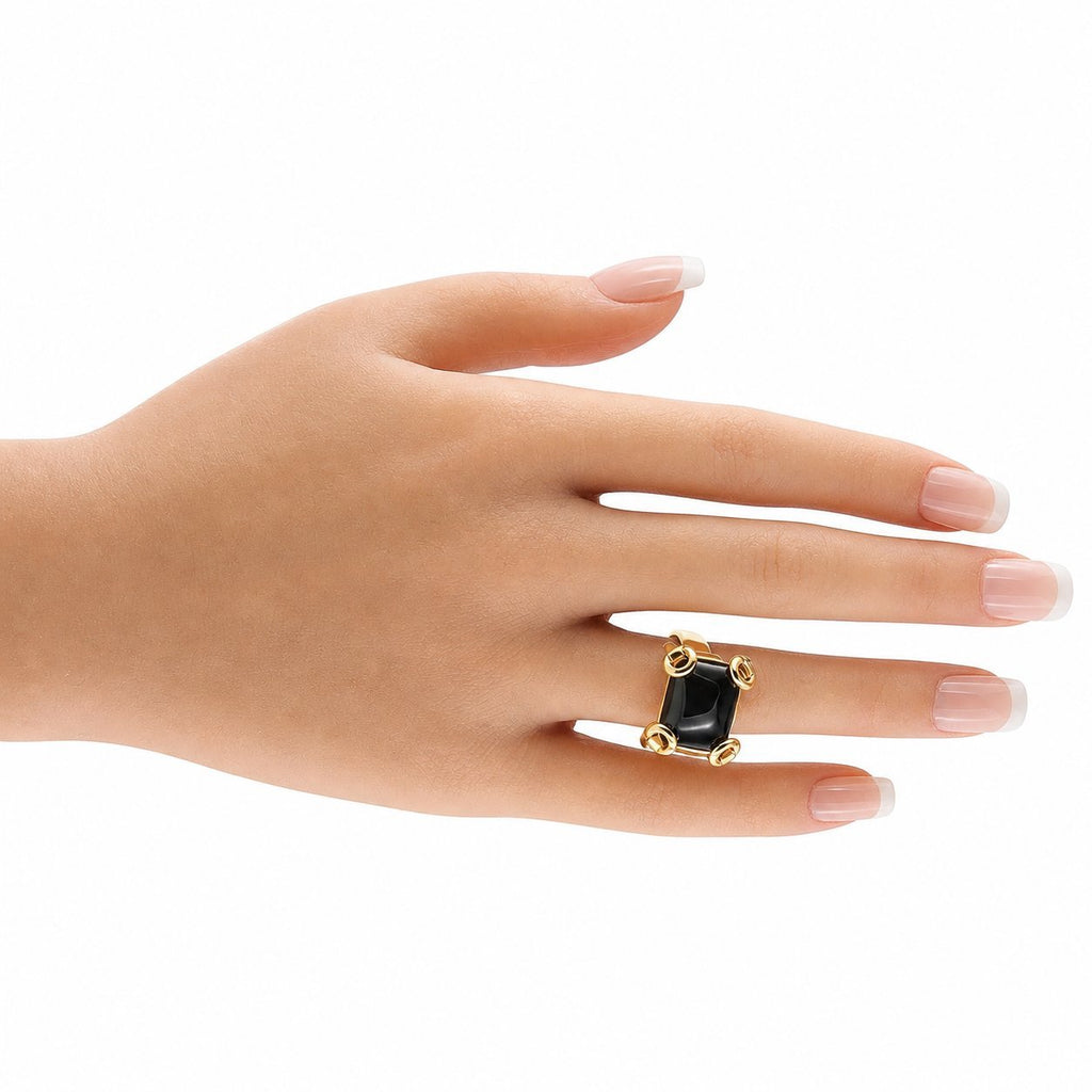 Gucci 18K Yellow Gold Ring Onyx