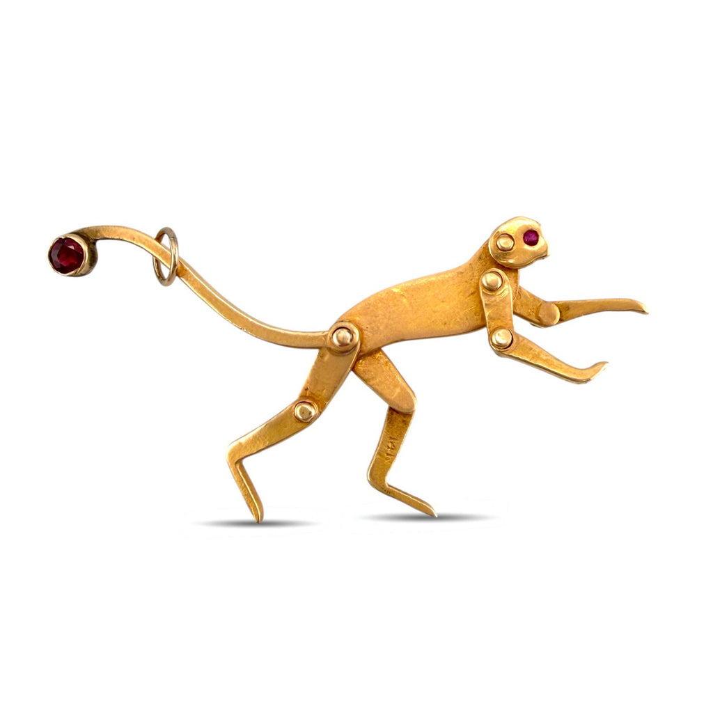 14K Rose Gold Ruby Articulated Monkey Pendant