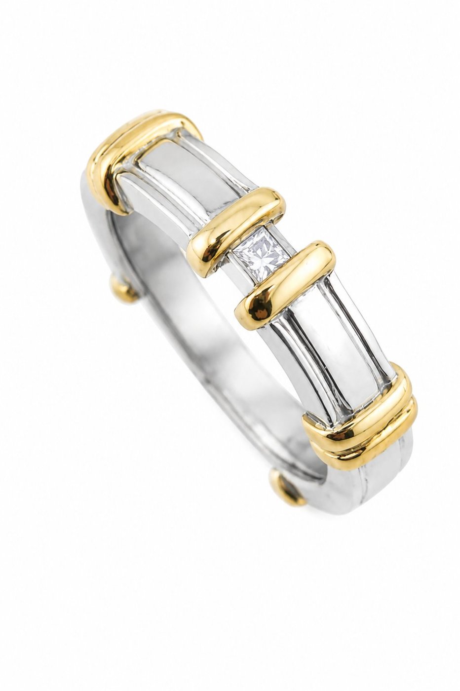 14K White and Yellow Gold and Diamond Band Ring