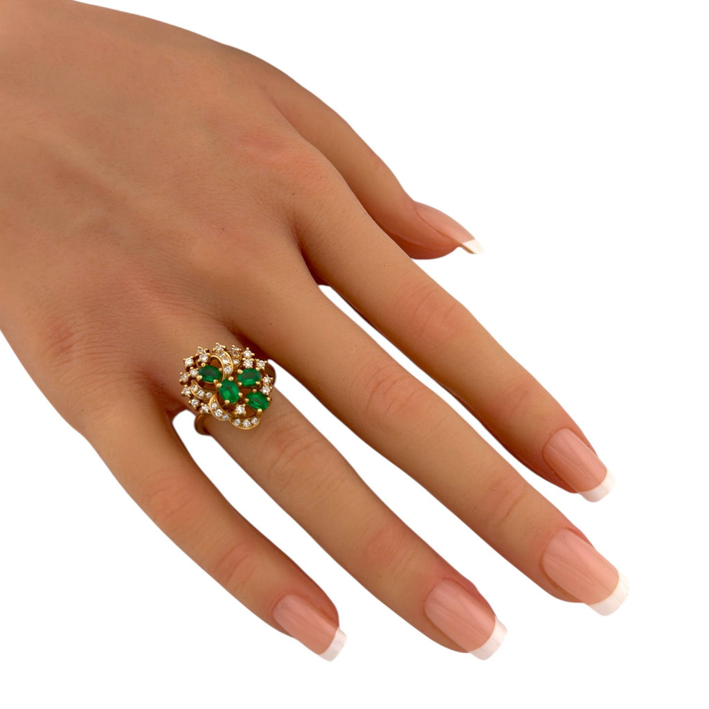 18K Yellow Gold Emerald and 2.36ct Diamond Necklace and Ring Set