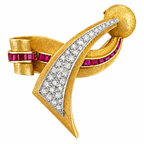 Vintage 14K rose gold diamond and ruby pendant brooch