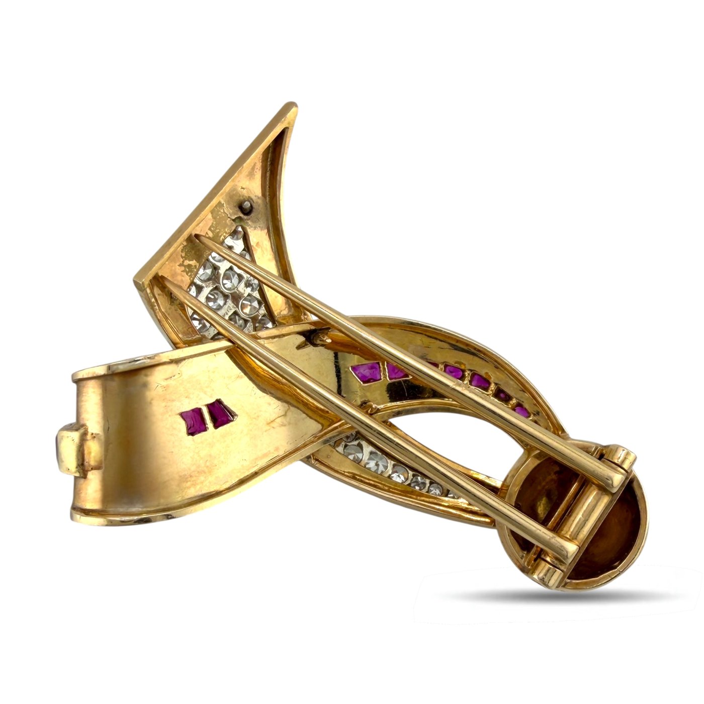 14K Rose Gold Vintage 1.0ct Diamond and Ruby Pendant Brooch