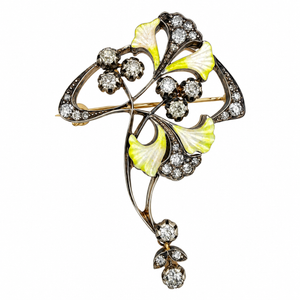 Imperial Russian 56 Yellow Gold 1.55ct Diamond and Enamel Brooch
