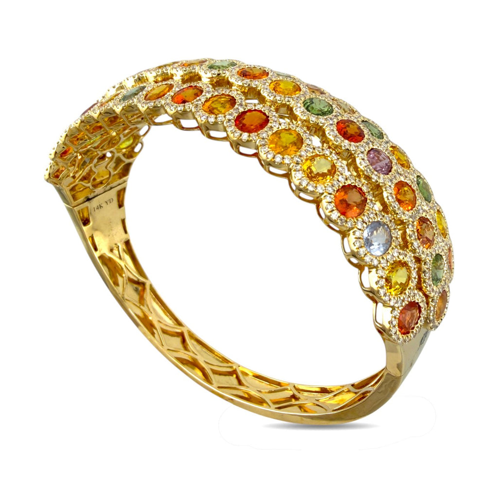 14K Yellow Gold Multi Gemstone and 3.23ct Diamond Statement Bracelet