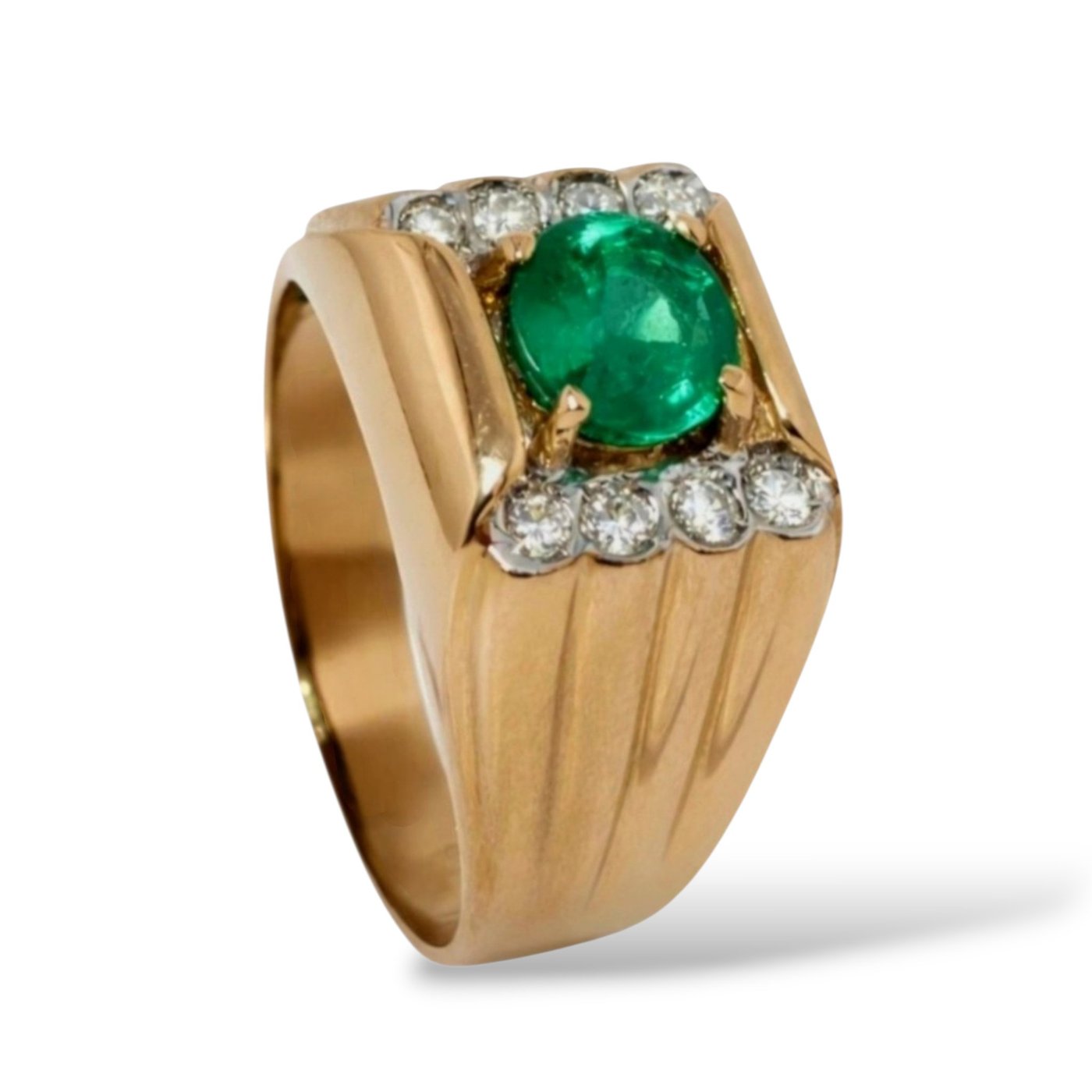 14K Yellow Gold Emerald and Diamond Ring