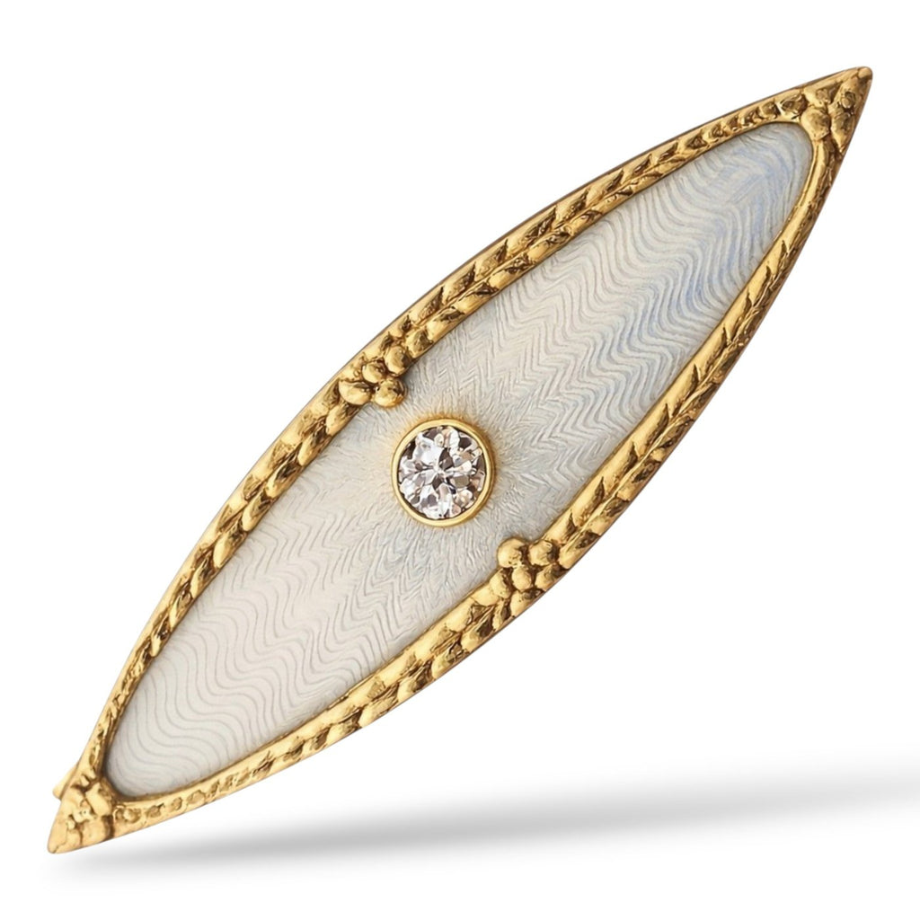 A Faberge 56K Gold Diamond and Enamel Brooch St Petersburg, 1900-1917
