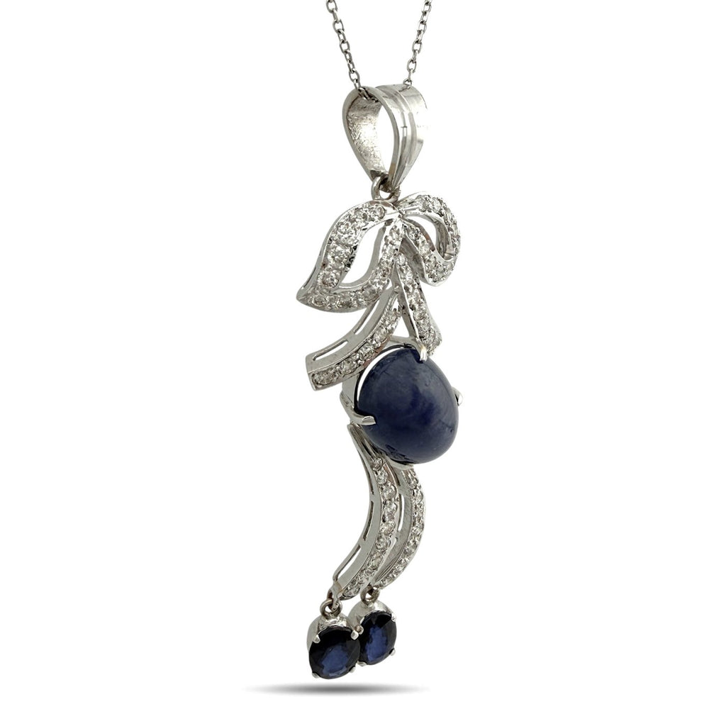 14K White Gold 9.20ct Sapphire and 1.90ct Diamond Necklace and Earring Set