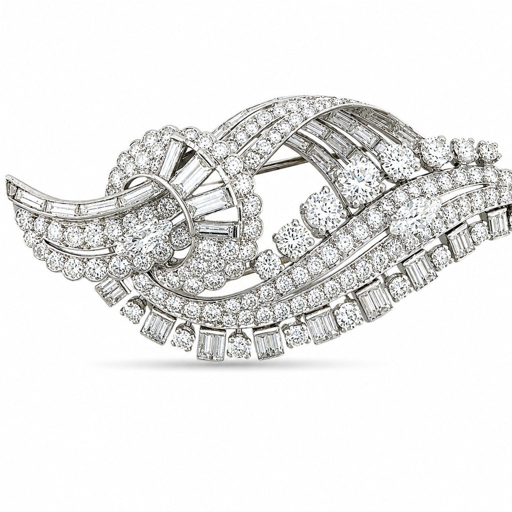 Large Vintage Platinum 10.00ct Diamond Brooch