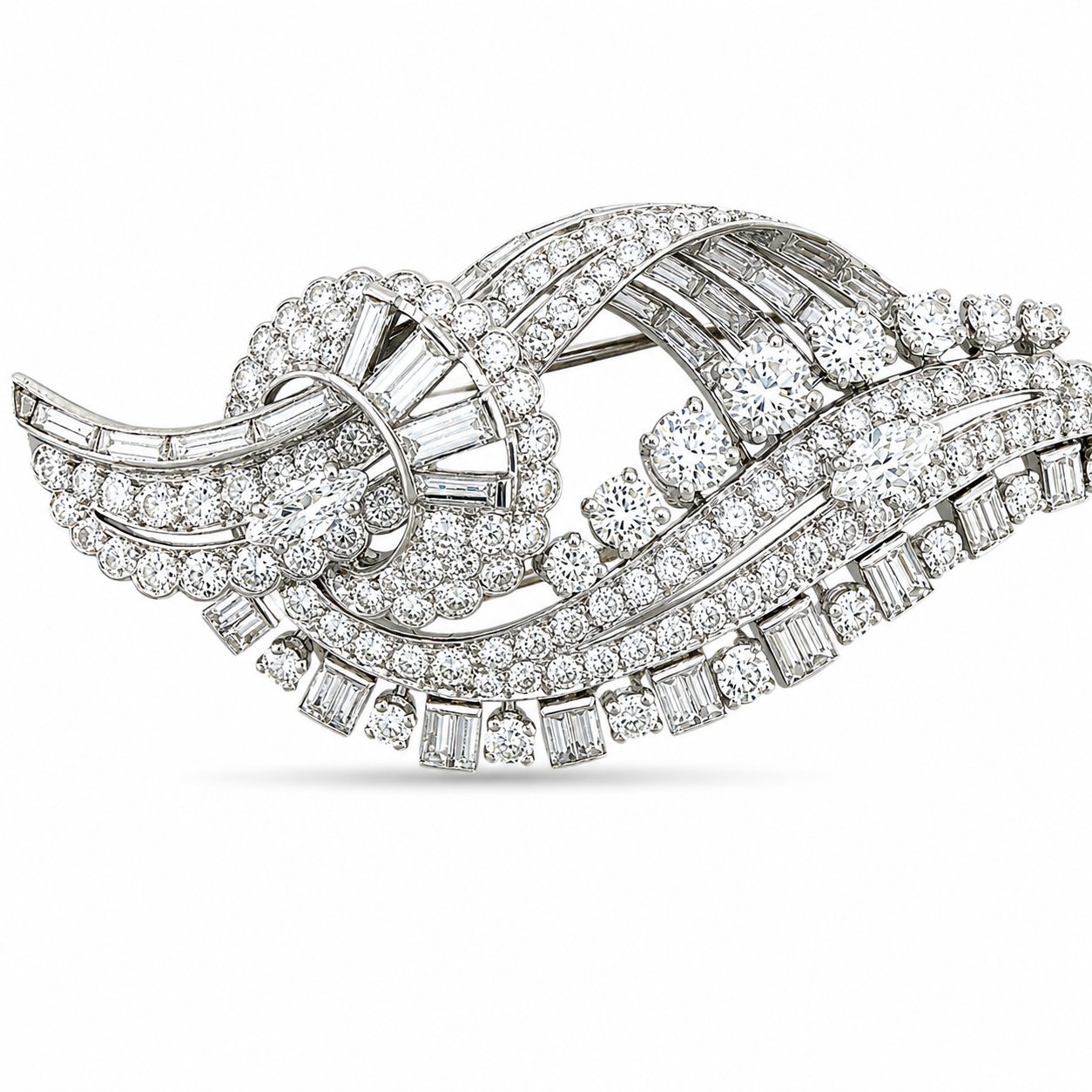 Large Vintage Platinum 10.00ct Diamond Brooch