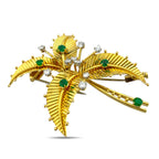 Cartier 18K Yellow Gold 0.9ct Diamond and 0.9ct Emerald Palm Flower Brooch
