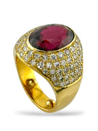 14K Yellow Gold Ring with Diamonds and Large Ruby Diamond