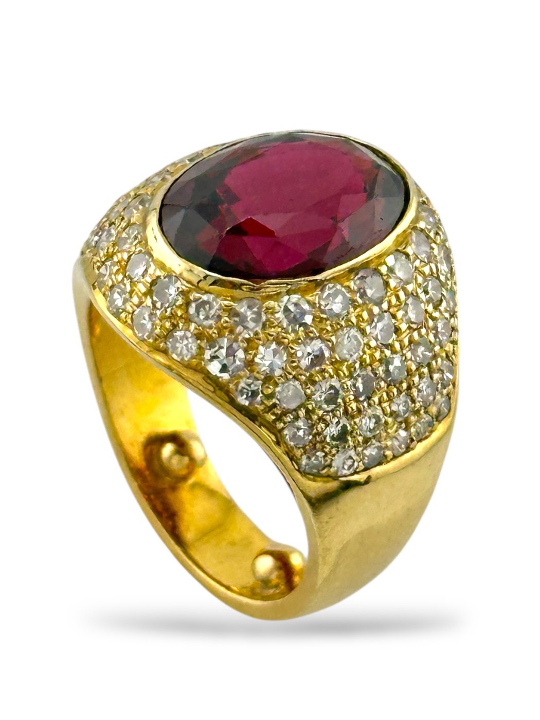 14K Yellow Gold Ring with Diamonds and Large Ruby Diamond