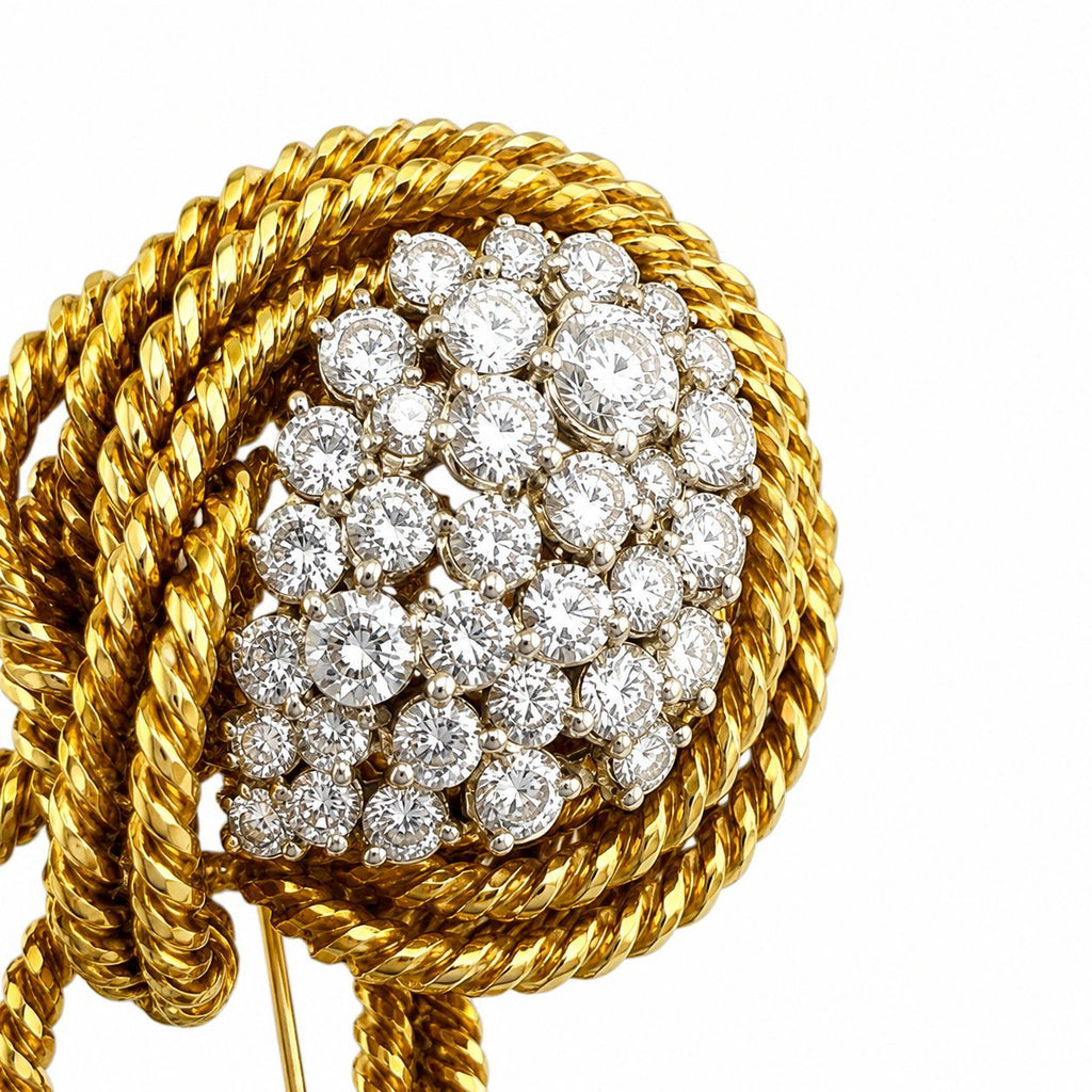 Flower Brooch 18K Yellow Gold 6.50ct Diamond