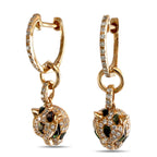 14K Rose Gold Diamond, Emerald, and Enamel Leopard Earrings