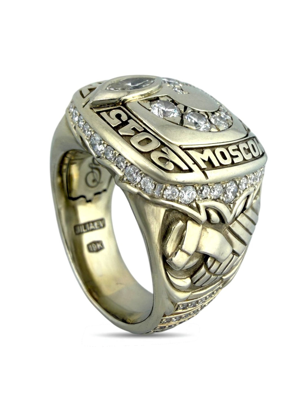 19K White Gold Russian Hockey Championship 1.85ct Diamond Ring Signed Makarov