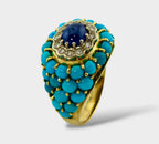 18K Gold Turquoise Diamond and Sapphire Ring
