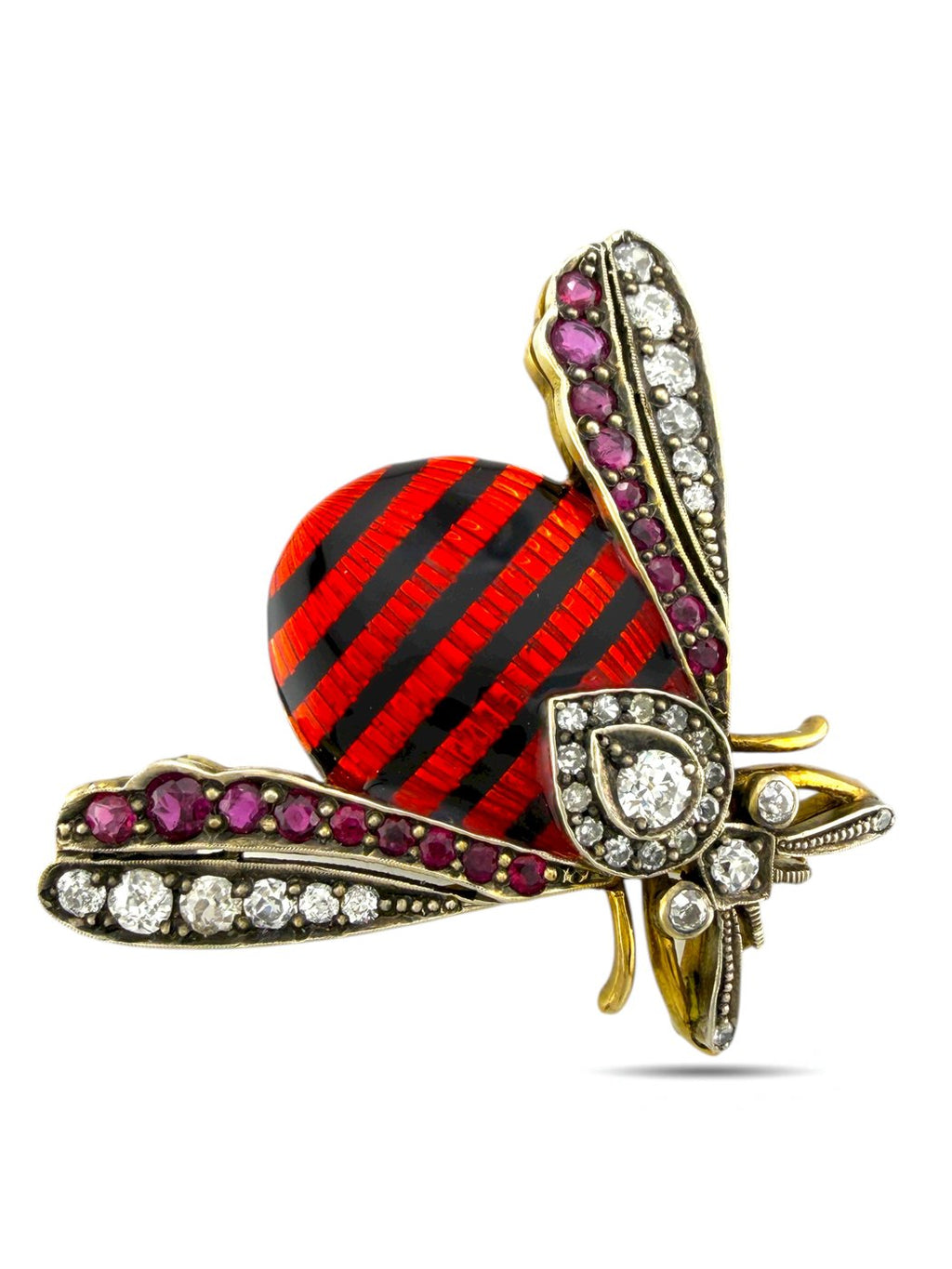 Imperial Russian 56K Gold (14K Gold) Enamel and Diamond Brooch