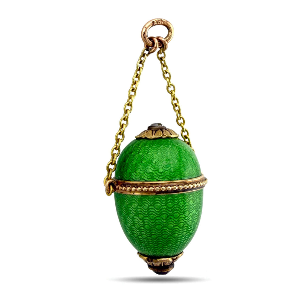 Faberge Imperial Russian 56 Gold  Enamel and Ruby Egg Pendant