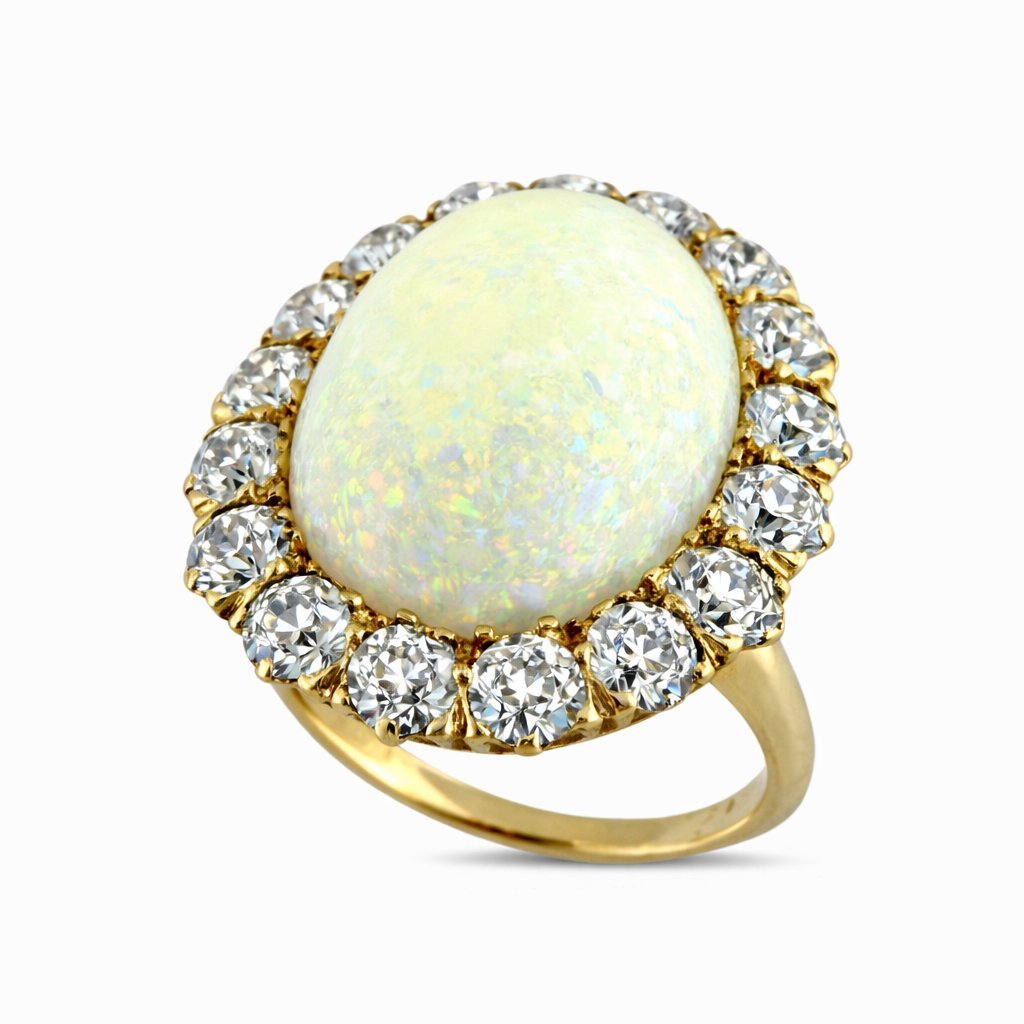 10K Yellow Gold Opal and 1.6ct Diamond Ring