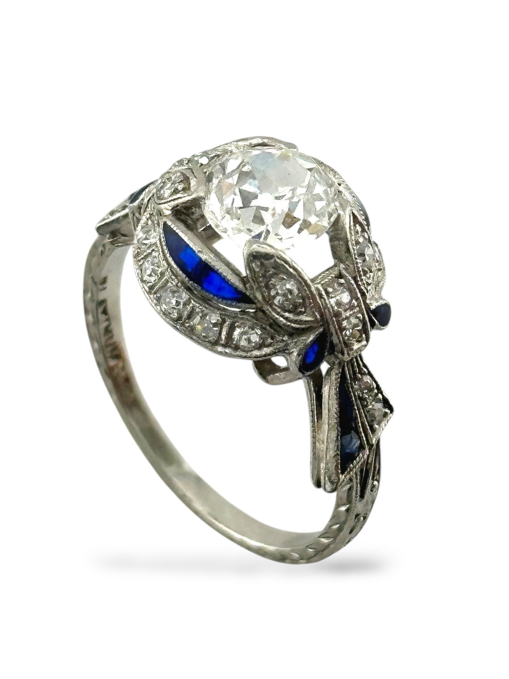 Art Deco Platinum Ring with Large 1ct Center Diamond