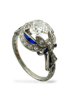 Art Deco Platinum Ring with Large 1ct Center Diamond