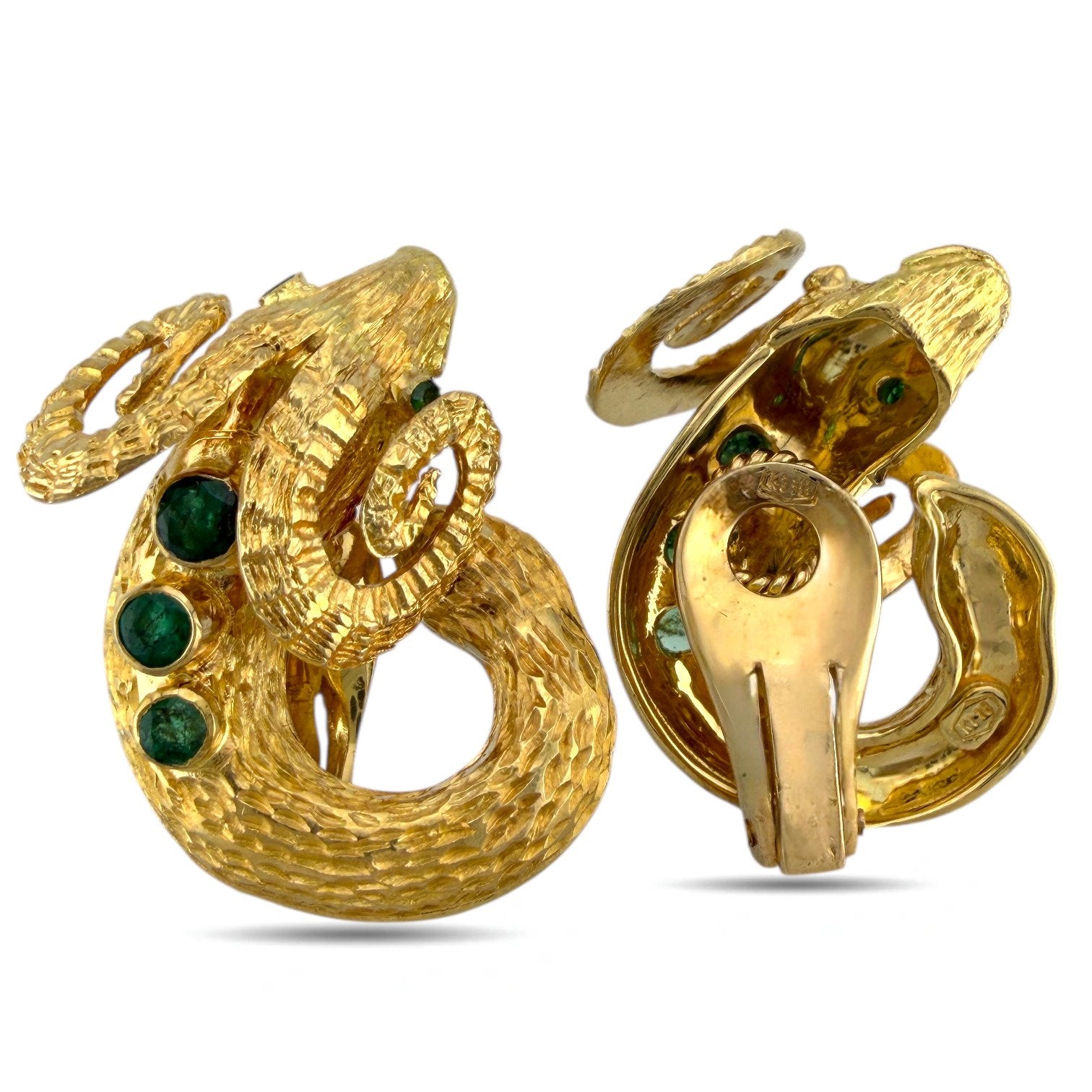 18K Yellow Gold Emerald Ram Clip-On Earrings
