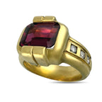 18K Yellow Gold 2.5ct Garnet and 0.18ct Diamond Ring