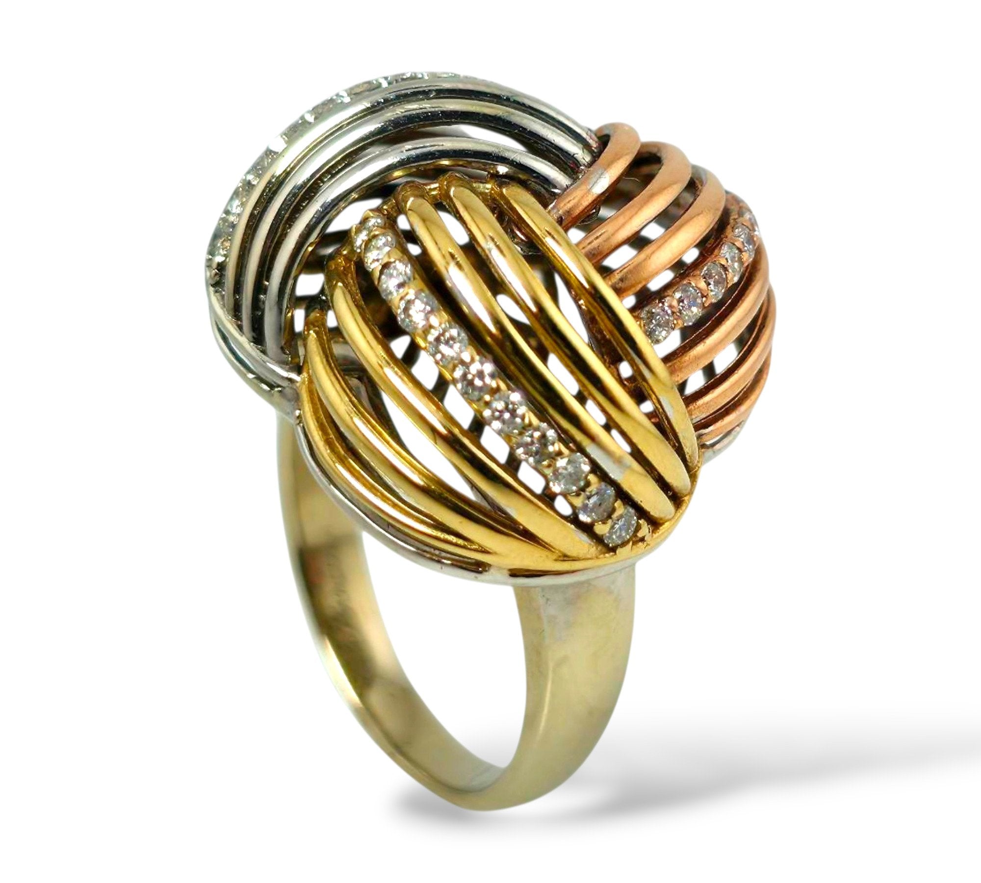 18K Tri-Color Gold Cocktail Ring with 0.5ct of Round Brilliant Diamonds