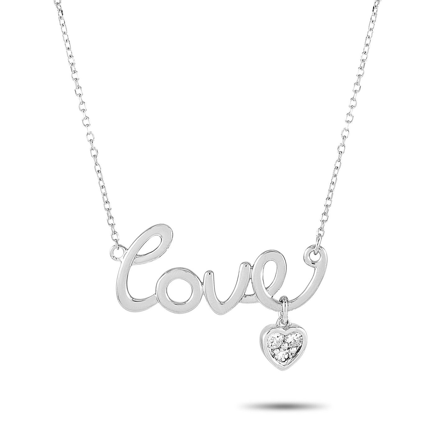14K White Gold and Diamond Love Pendant Necklace