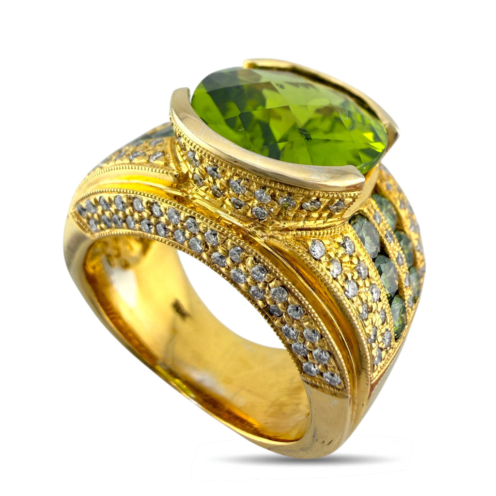 18K Yellow Gold 8ct Citrine, 0.86ct Diamond and Emerald Cocktail Ring