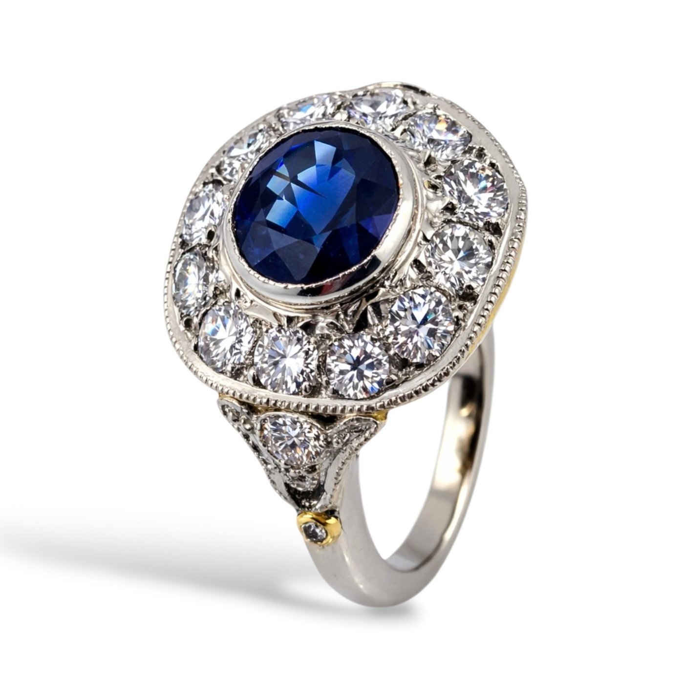 18K White Gold 3.5ct Diamond and 3ct Sapphire Art Deco Ring