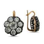 K. Faberge rose gold diamond cluster earrings showing front and side profile