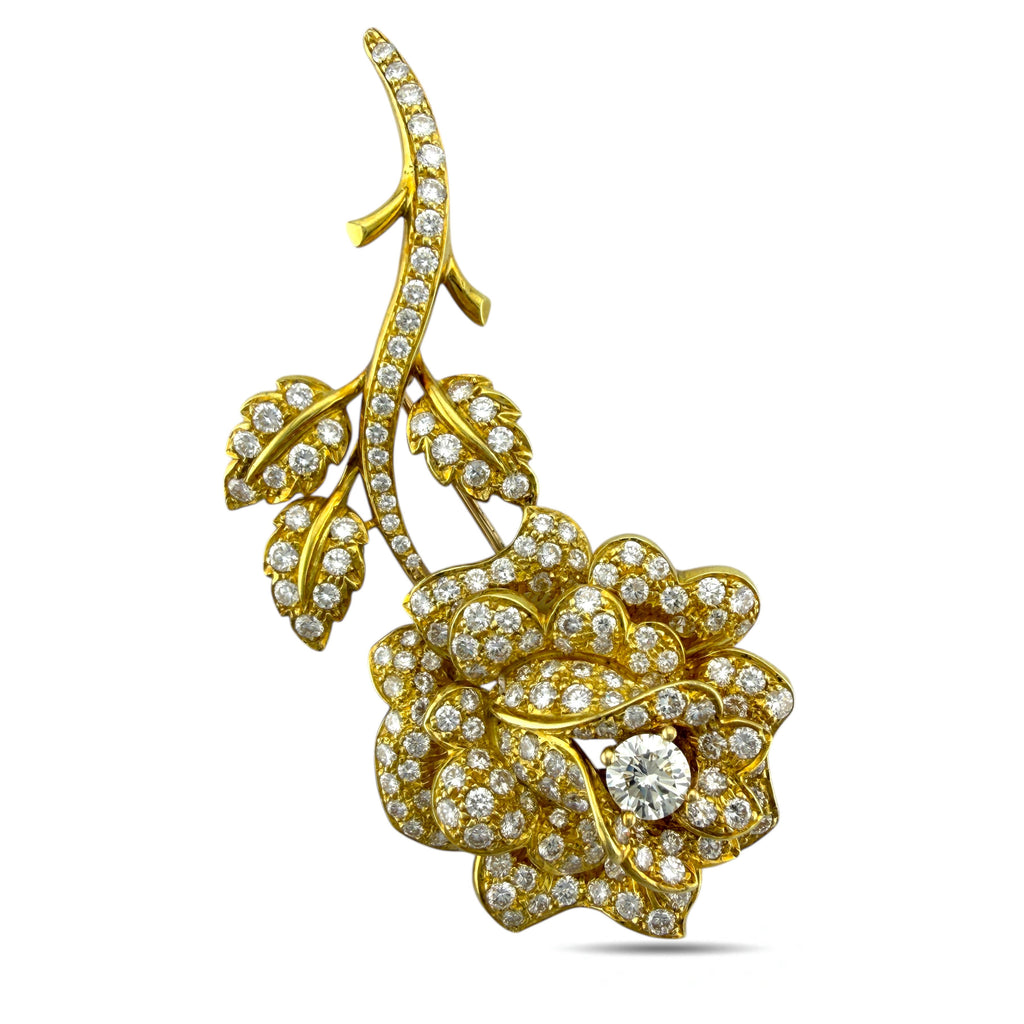18K Yellow Gold 7ct Diamond-Set Floral Brooch