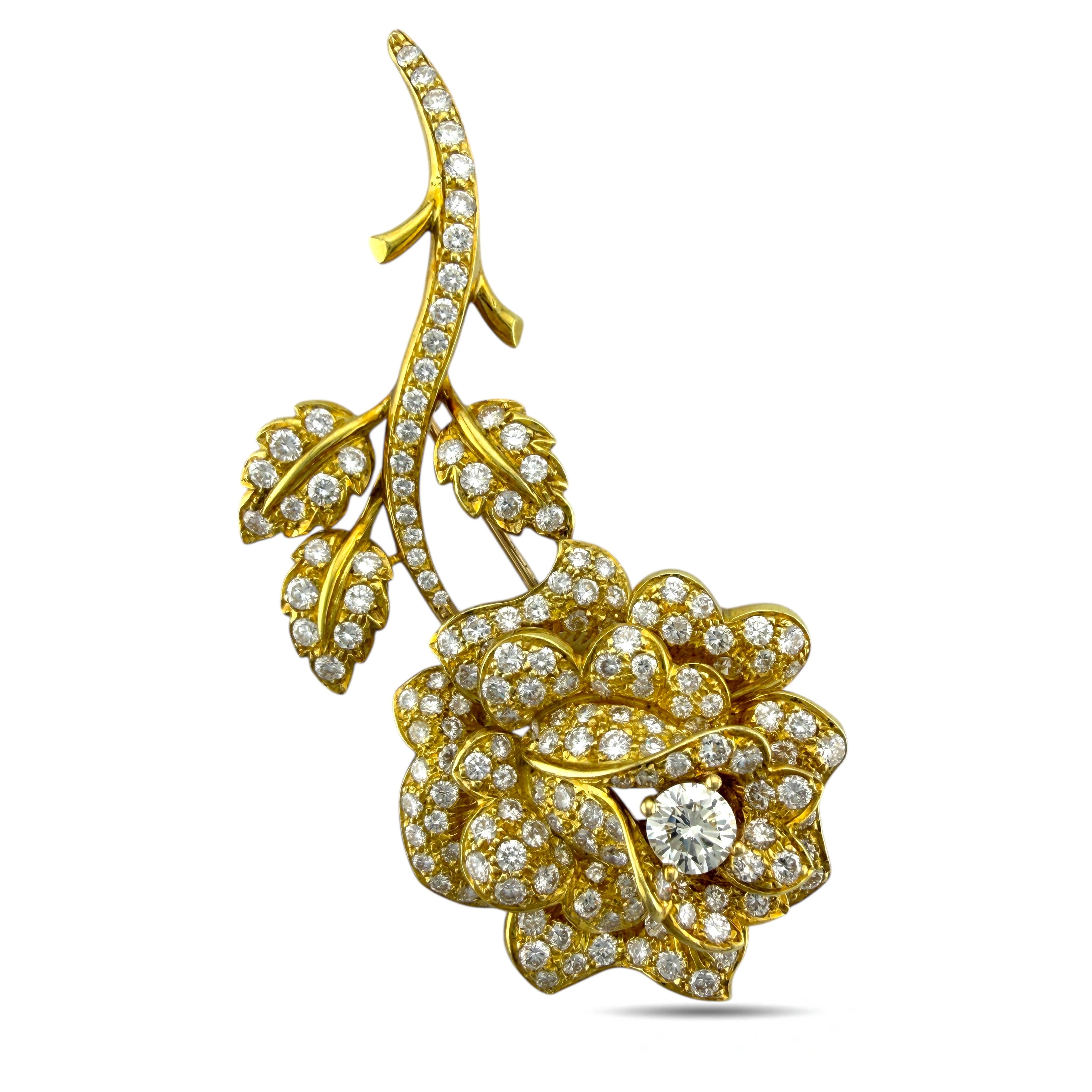 18K Yellow Gold 7ct Diamond-Set Floral Brooch