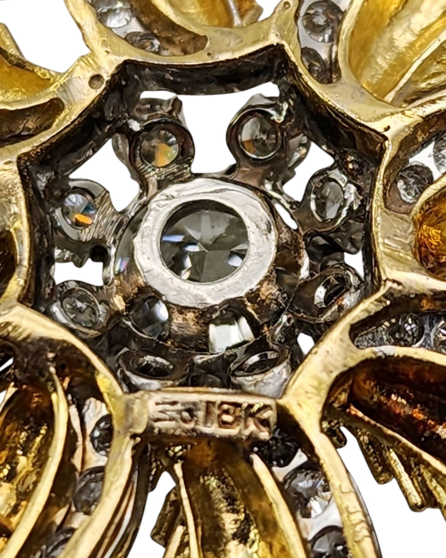 Brooch - 18 kt. Yellow gold, Amazing 18K Gold Brooch Large Diamonds 3.08 Ct