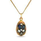 Imperial Russian Faberge 14K Rose Gold Sapphire and Diamond Egg Pendant by Michael Perkhin Diamond