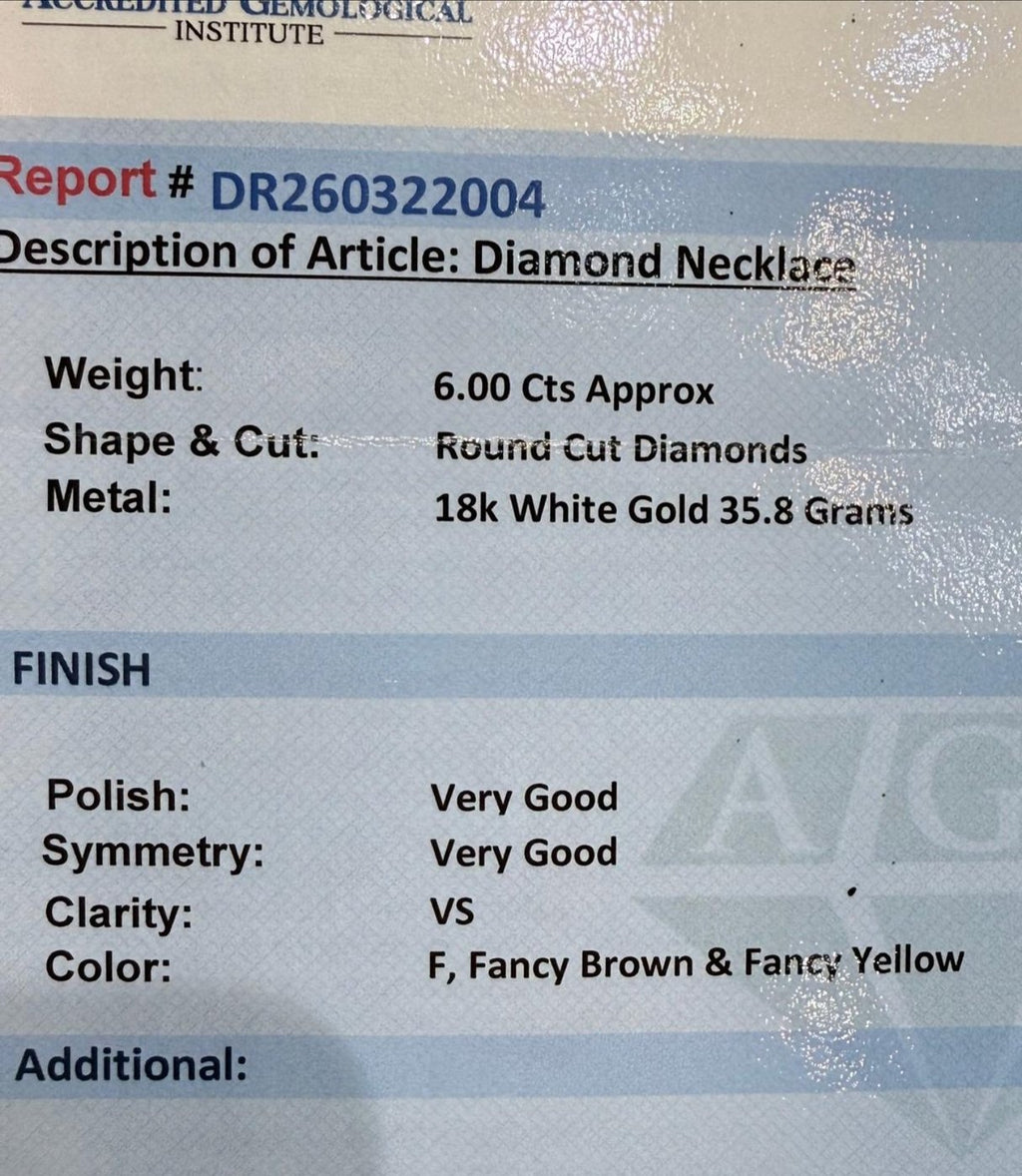 18K White Gold 6.0ct Diamond & Champagne Diamond Flexible Necklace with Certificate