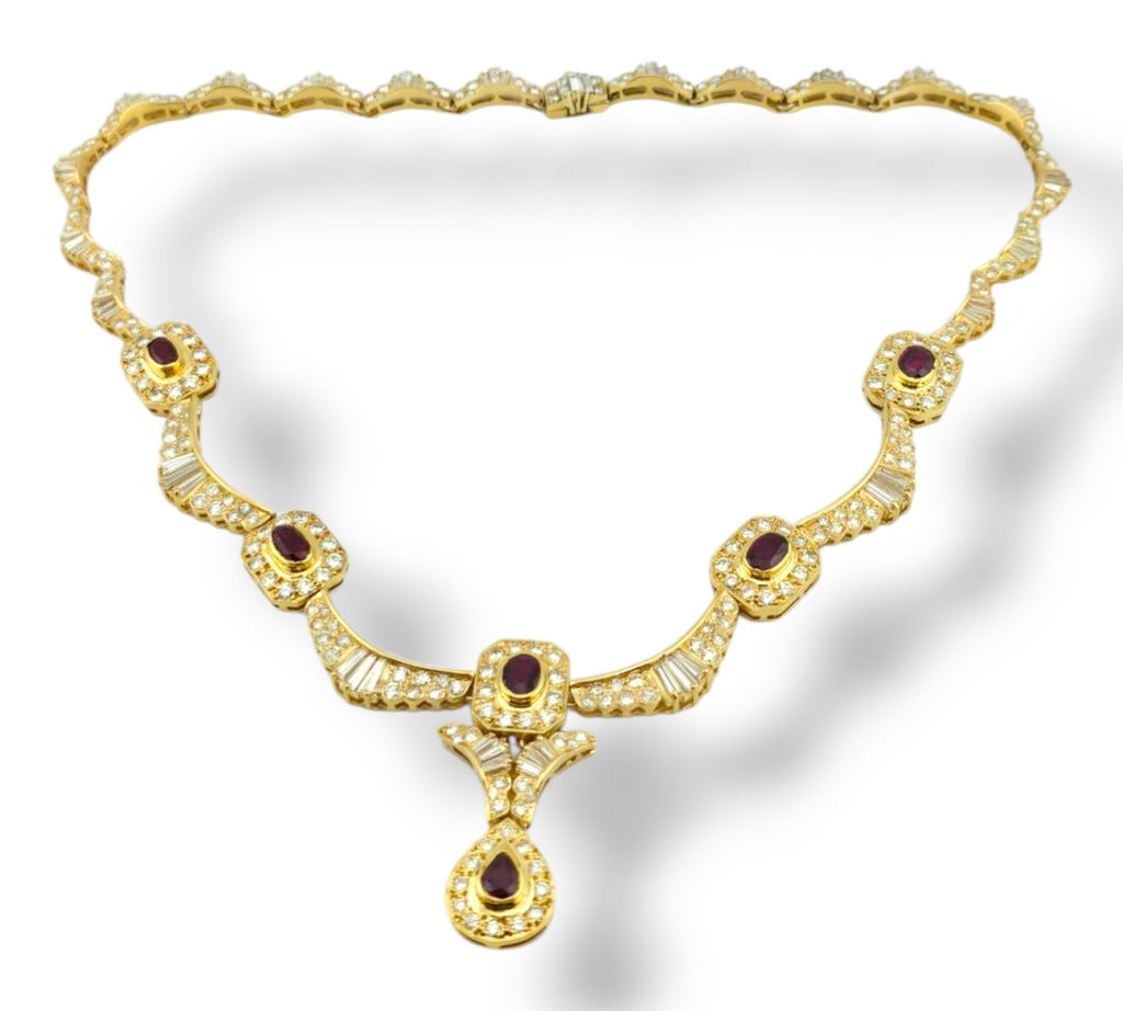 18K Gold Necklace Decorated with 11.6ct Diamonds and 7.5ct Rubies