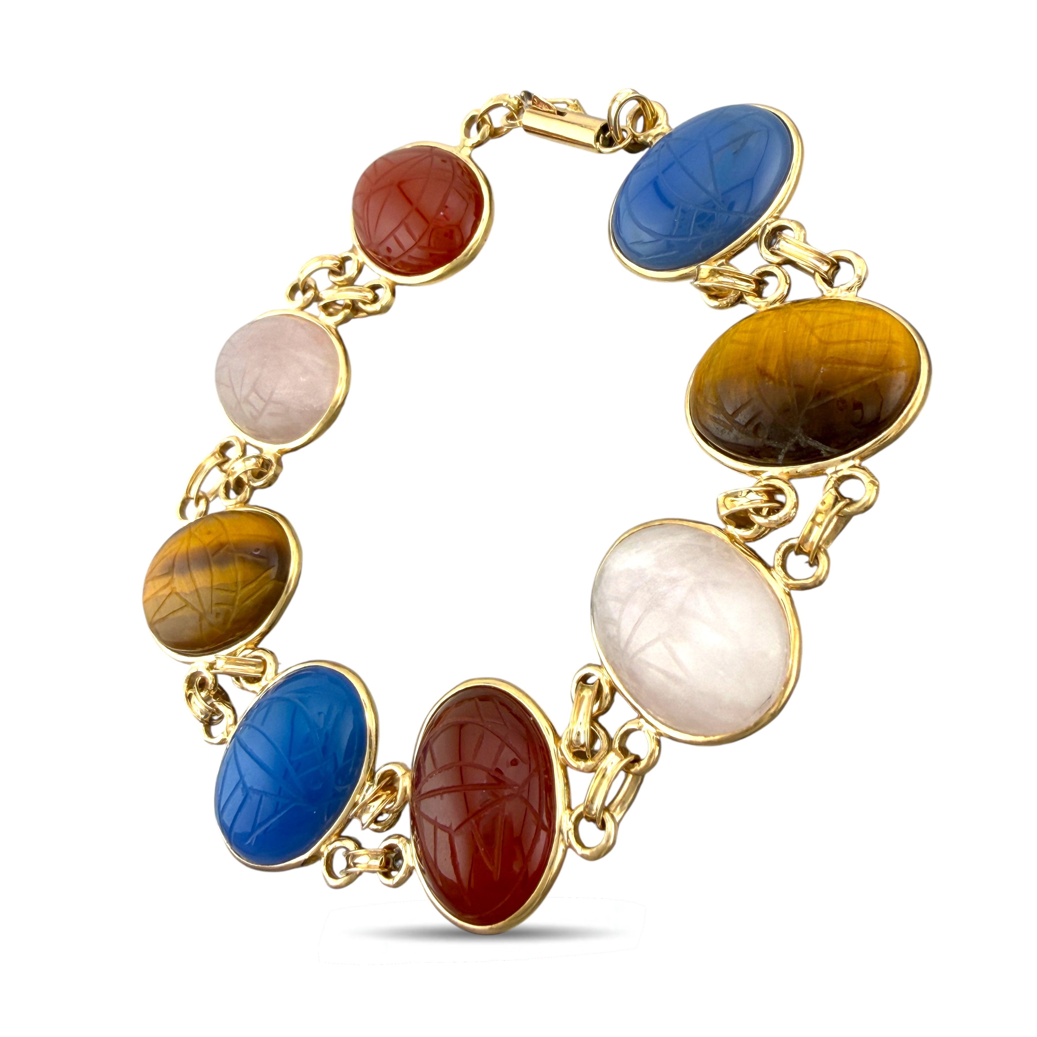 18K Yellow Gold Oval Multi-Gemstone Bracelet