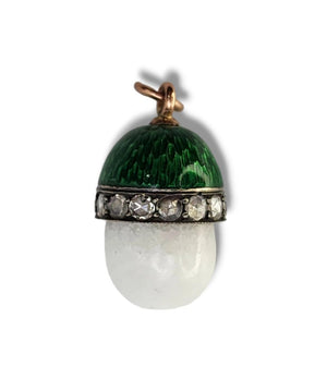 K. Faberge Imperial Russian 56k Gold Diamond and Green Enamel Egg Pendant