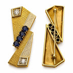 Large 18k Gold Diamond Sapphire Brooch